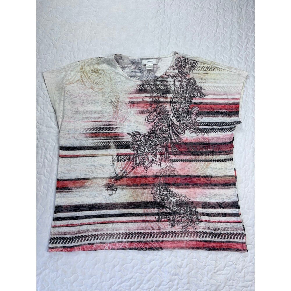 CJ Banks White Red Paisley Floral Print Short Sleeve Blouse size x